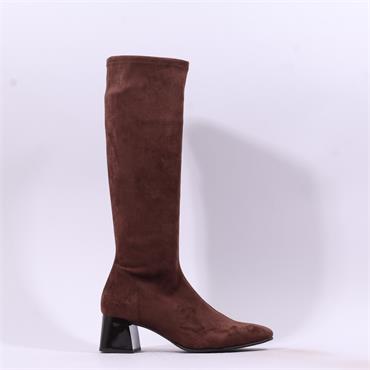 Miss Elastic Fax Block Pull On Long Boot - Brown Suede